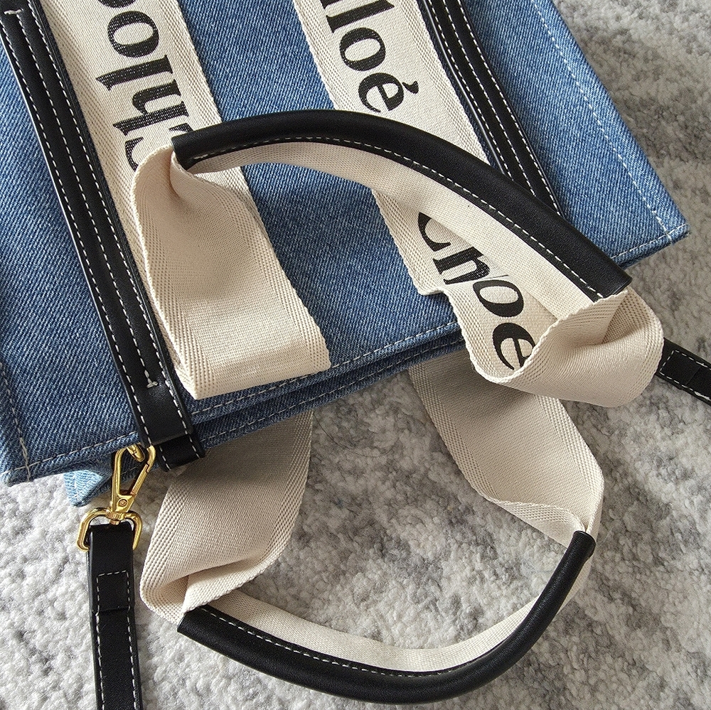 Denim Blue and Cream Tote Bag - Picture 6 of 6
